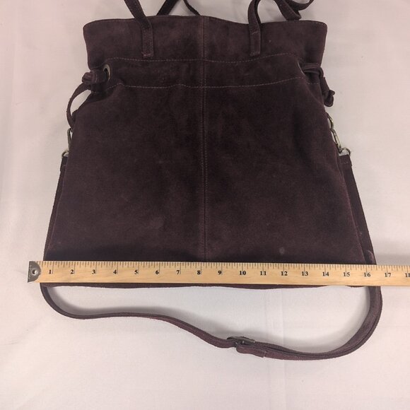 Marlon Burgundy Red Suede Leather Shoulder Purse Drawstring Crossbody Made Italy - Picture 14 of 15